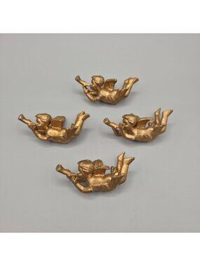 Golden Flying Angel Figurines Playing Trumpets Decorative Accents Set of 4